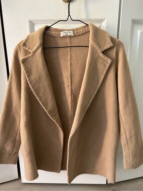 Babaton Camel Open-Front Wool Blend Pea Coat